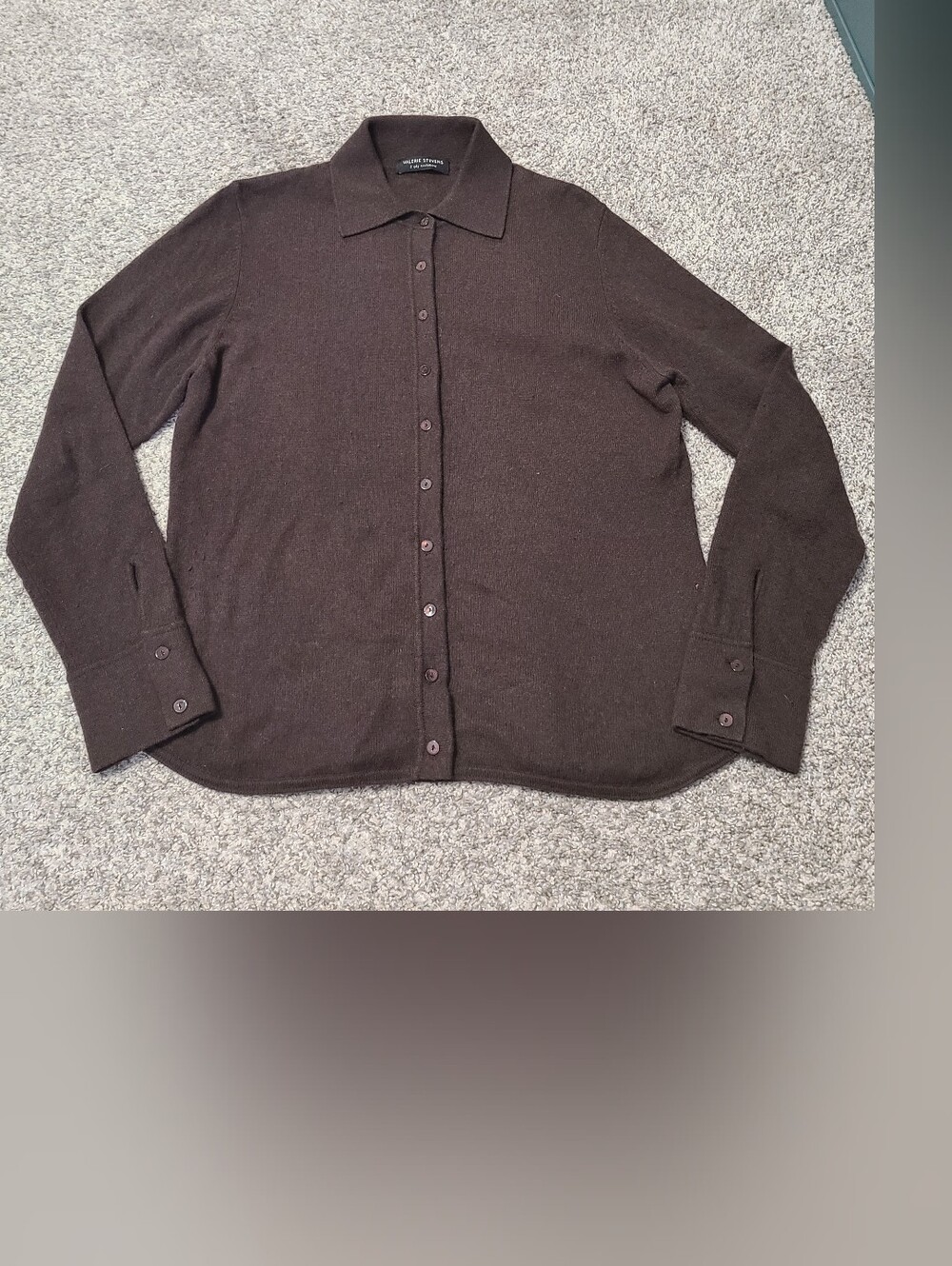 Valerie Stevens 100% Two Ply Brown Cashmere Button Down Collared Sweater Size L